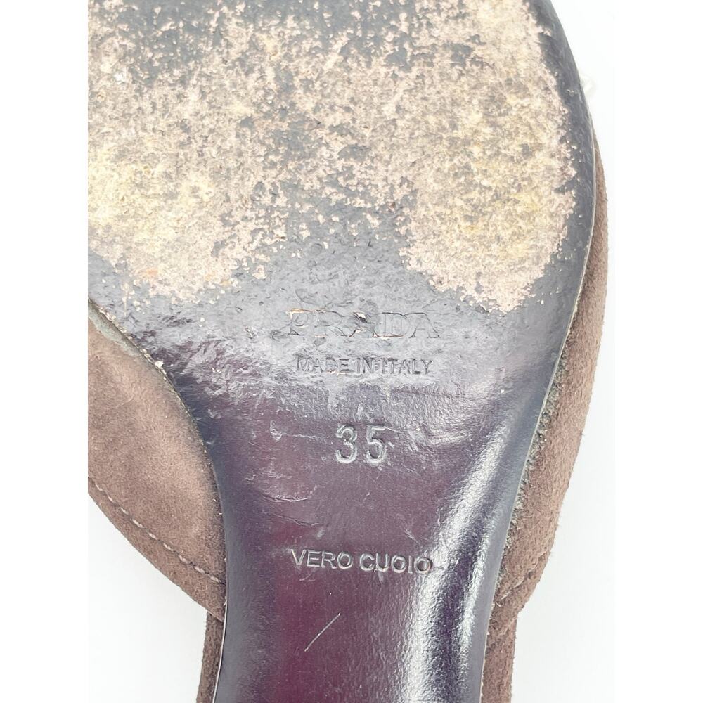 Prada Retro Vintage Y2K Brown Suede Western Buckle Kitten Heel Mules IT 35 - Picture 10 of 10